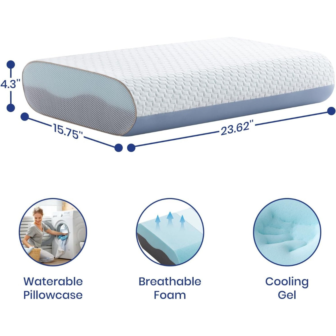4 Inch Memory Foam Pillows, Gel Cooling Bed Pillows, Sleep Pillow, Removable Machine Washable Pillowcase,Standard Size