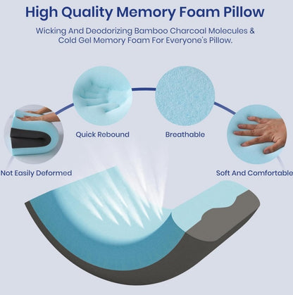 4 Inch Memory Foam Pillows, Gel Cooling Bed Pillows, Sleep Pillow, Removable Machine Washable Pillowcase,Standard Size