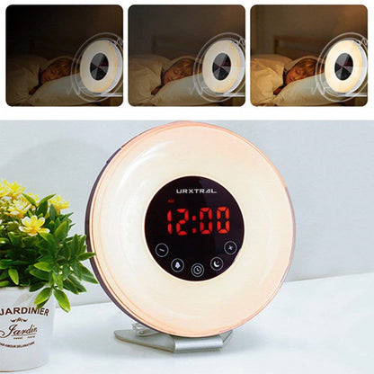 Sunrise and sunset wake up desk lamp alarm clock