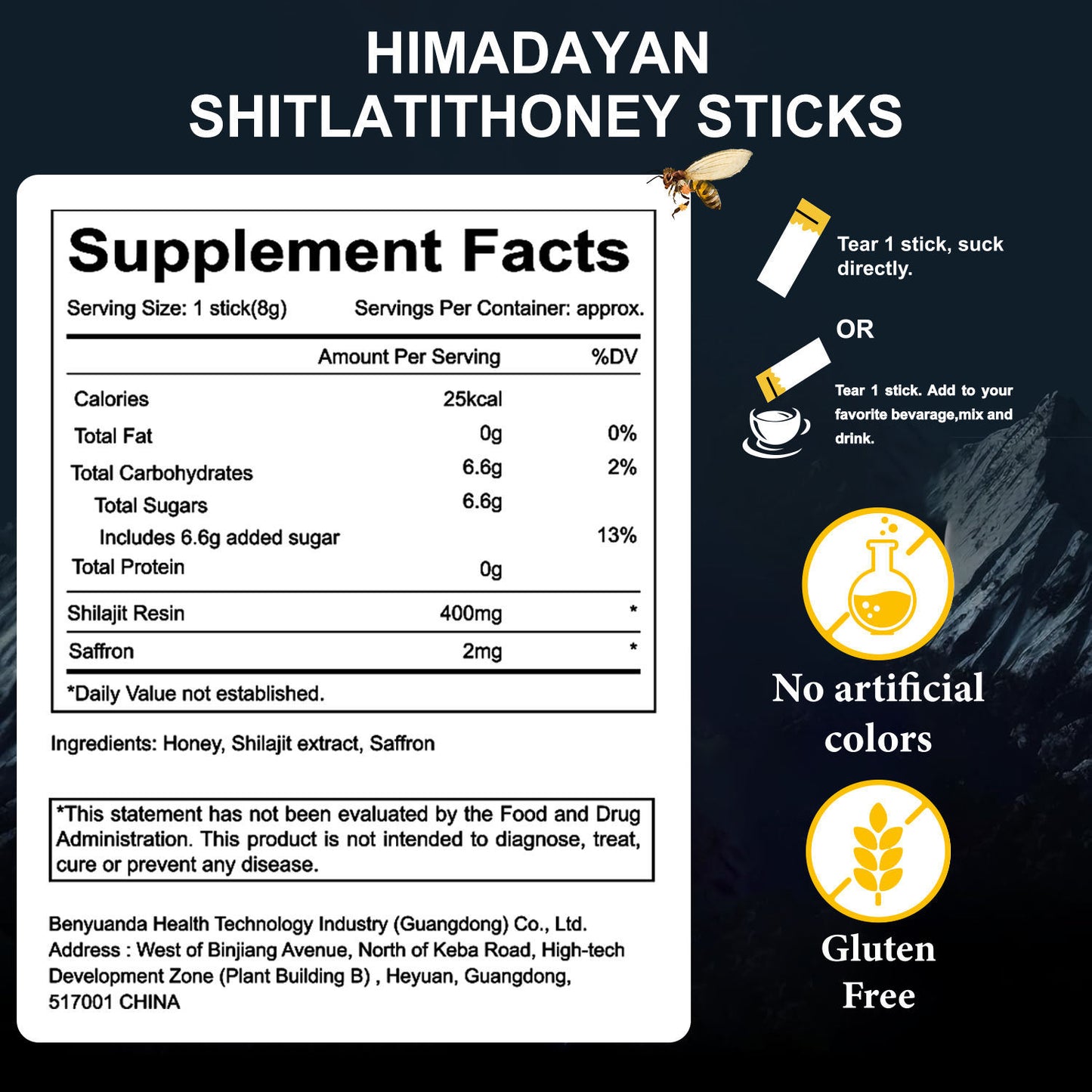Himalayan Shilajit Honey Stick Dietary Supplement For Providing Energy 30 Sticks Honey Flavor