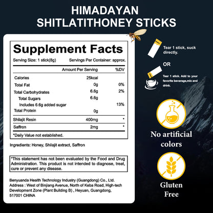Himalayan Shilajit Honey Stick Dietary Supplement For Providing Energy 30 Sticks Honey Flavor