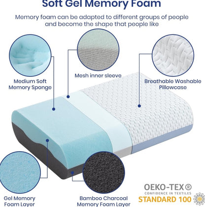 4 Inch Memory Foam Pillows, Gel Cooling Bed Pillows, Sleep Pillow, Removable Machine Washable Pillowcase,Standard Size